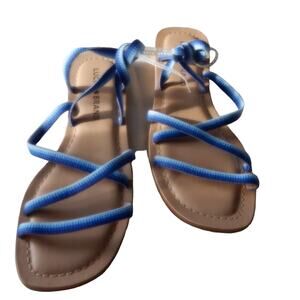 Lucky Brand Sandals Bizell Strappy Flat Blue Multi Elastic 6.5
